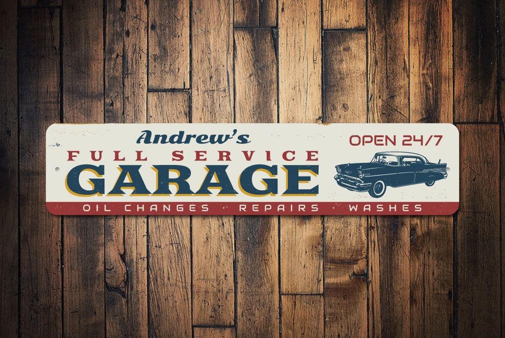 Full Service Garage Sign Personalized Car Owner Name Gift