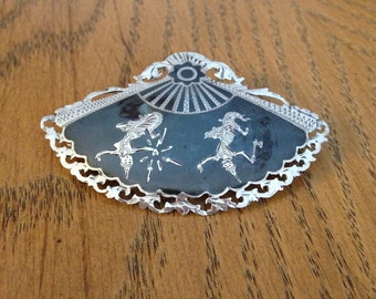 Sterling Silver Siam Fan Brooch
