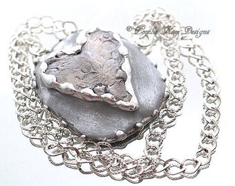 Rustic Heart Necklace Mixed Media Solder and Clay Industrial Look Heart Pendant Lorelie Kay Original