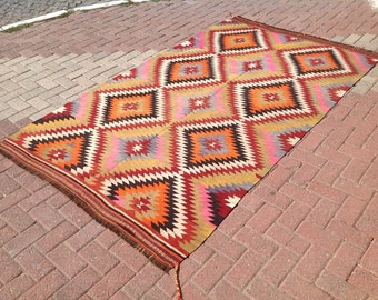 Diamond design Kilim rug, 104'' x 61'' Vintage Turkish rug, rugs, area rug, vintage rug, bohemian rug, eccentric rug, anatolian rug, rug,445
