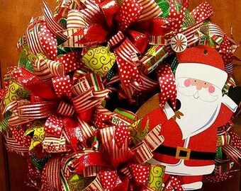Santa Christmas Wreath Front Door Wreath Best Door Wreath Holiday Wreath Winter Wreath Red White Green