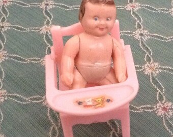 Vintage Dollhouse Potty Chair With Bib and Baby