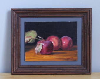Red Apples Painting, Framed Kitchen Art by Aleksey Vaynshteyn