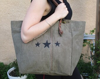 Military canvas tote bag