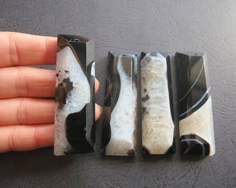 AS PICTURED- 4pcs Black White Druzy Agate Rectangle Long Stick Pendant 22x60x12mm- top drilled,Mens Pendant
