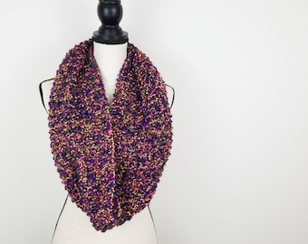 Hand Knit Infinity Scarf Bright Multicolor Cowl