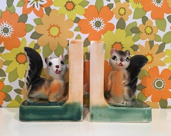 Vintage Squirrel China Bookends Kitsch Cute Kawaii