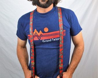 Vintage 1980s Paisley Formal Skinny Suspenders Braces