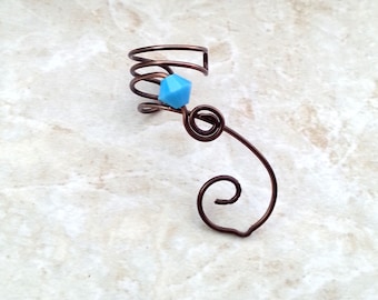 Brown & Turquoise Ear Cuff No Piercing Swarovski Crystal Single or Pair Ear Vine Climber