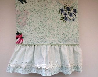 Vintage Floral Twin Flat Sheet by Westpoint Stevens - Mint Green Blue Pink Yellow Flowers Eyelet Hem - Country Cottage - Vintage Bedding