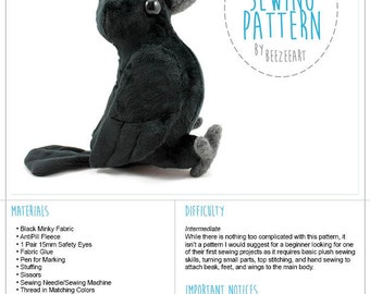 Crow Plush, Raven Plush, Bird Stuffed Animal Sewing Pattern, PDF Pattern, DIY Sewing Pattern, PDF Pattern