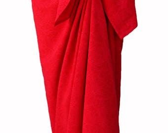Red Batik Sarong Pareo Beach Sarong - Batik Pareo - Women's Clothing Red Sarong Wrap Skirt - Beach Cover Up - Elegant Beachwear