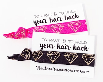 PERSONALIZED Bachelorette Party Hair Tie Favors | Gold Diamond Bachelorette Party Favor Hair Ties, Wedding + Bridal Shower Favor Hair Ties
