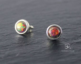 Opal Earrings Red, Studs, Gift for her