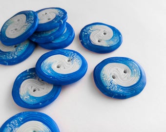 Set of 5 buttons - Handmade - Polymer clay - blue