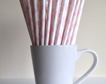 Pale Pink Paper Straws Polka Dot Party Supplies Party Decor Bar Cart Cake Pop Sticks Mason Jar Straws Graduation Party Graduation