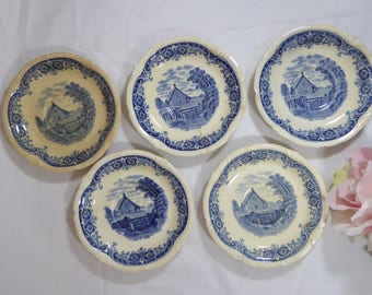 Grindley FIVE After Constable Cottage Cornfield Saucer Plates, Grindley 5 Saucers After Constable Cottage In A Cornfield (ØP)