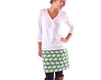 Mini skirt "Manfred" green with white elephants