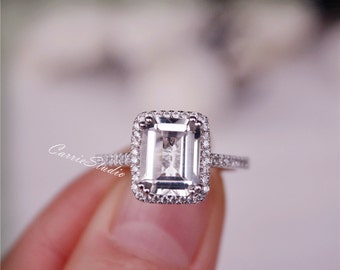Natural White Topaz Ring Topaz Engagement Ring 925 Sterling Silver Ring Anniversary Ring Birthday Gift