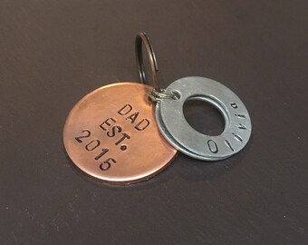 Dad keychain Personalised 'Dad established' Copper Father's Day keyring with aluminium washer handmade accessories