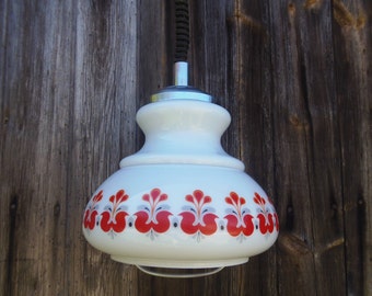 French Retro Extending Glass and Chrome Suspended Light with Original Fittings