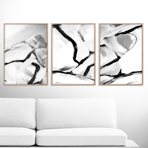 Abstract art print set 3 black white abstract art Abstract art print set 3 black white abstract art