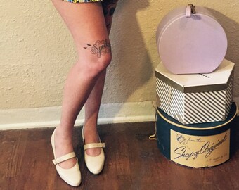 1960's Cream Leather Mary Janes by Paradise Kittens // Size 10 - Low Heel