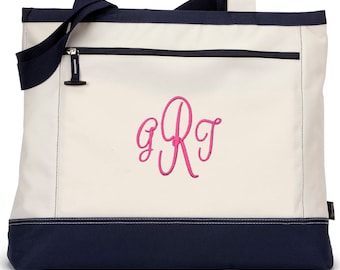 Monogram Zippered Utility Tote, Personalized Tote Bag, Monogrammed Tote Bag Wedding Gifts, Personalized Canvas Tote Bag, Monogram Bag