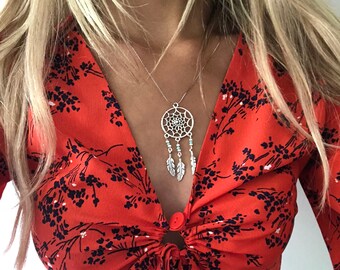 Dreamcatcher necklace with turquoise beads