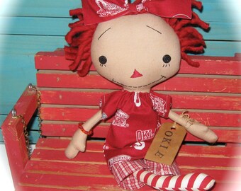 OU Fan Girl Raggedy Annie Ann Rag Doll 14" One of a Kind Handmade
