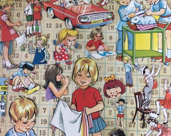 Vintage paper scraps- book cutouts-children- pets-playtime- paper craft- tags
