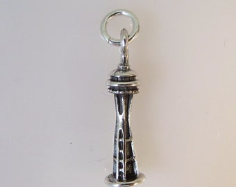 Sterling Silver 3-D SPACE NEEDLE Charm Pendant Seattle Washington Travel Tourist Northwest Landmark 925 Sterling Silver New NW01