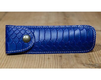Purple snakeskin effect leather pen case