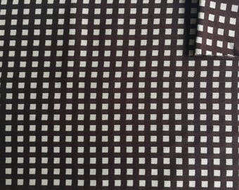 Vintage Fabric 70's Checkered, Polyester Brown, White, Printed, Material, Textiles