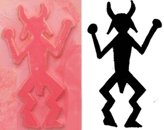 Horned Petroglyph Rock Art Shaman Medicine Man Rubber Stamp - PMC Ceramic Polymer Clay Scrapbooking Tool - Petroglyph Shaman Stamp Tool