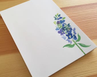 Delphinium Floral Notepad Stationery - Watercolor Flower Notepad - Floral Garden Notepad - Blue Flower Notepad - 40 Sheet Handmade Notepad