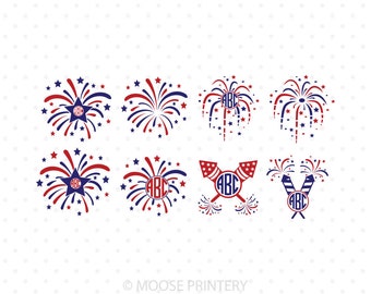 Fireworks svg files, 4th of July svg, Firecracker Monogram svg, Independence Day, Patriotic svg files for Cricut Silhouette svg files