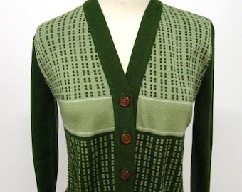 Vtg 60's Green Nerd Cardigan