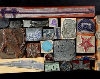 Vintage Letterpress Printing Blocks Cuts Stamps Wood Metal