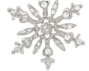 Silver-tone Swarovski Element Crystals Snowflake Pin Brooch