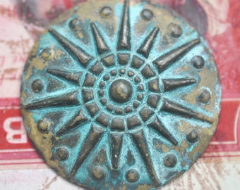 Brass Dome with Starburst Motif, Honey Cyan Patina, Ornaments and Embellishments by Calliopes Attic