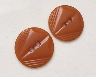art deco eco friendly vintage celluloid mustard orange buttons with impressed design--matching lot of lot of 2