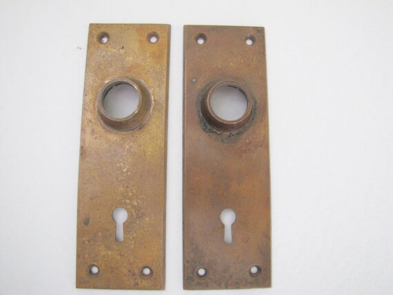 Brass Door Plates, Entry Door Plates, Period Home, Antique Brass Brass Door Plates, Entry Door Plates, Period Home, Antique Brass Door Plates, with Keyholes, Vintage Door Hardware, 1920's Home Renovation from Dandeedion ... - Brass Door Plates, Entry Door Plates, Period Home, Antique Brass