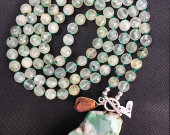 I AM Joyful - Natural Prehnite & Chrysoprase Intention Necklace / Mala