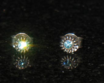 Vintage Sterling Silver Blue Stone Stud Earrings 925