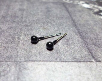 Black Ball Stud Earrings, Sterling Silver Ball Earrings, Ball Stud Earrings - 2mm
