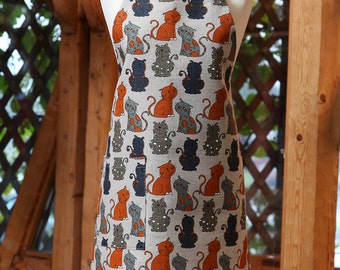 Linen Cotton Apron Funny Cats, Funny Kitchen Apron, Linen Apron For Women, Cute Apron, Cooking Apron