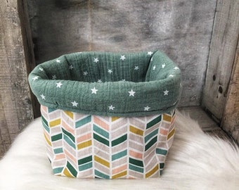 Fabric baskets double gauze and cotton for dressing - table tidy - green, pink, beige or storage basket