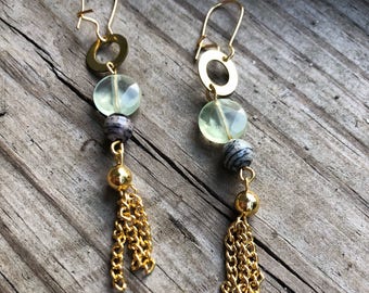Brass and Gemstone Tassel earrings