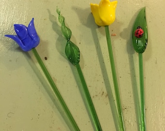 Set of Four Glass Swizzle Sticks